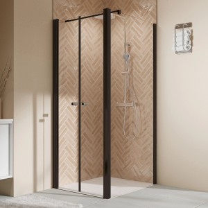 Pendeltür Elana 2.0, Klarglas, Schwarz Matt, 80 cm, DIN Rechts, für Duschkabine.