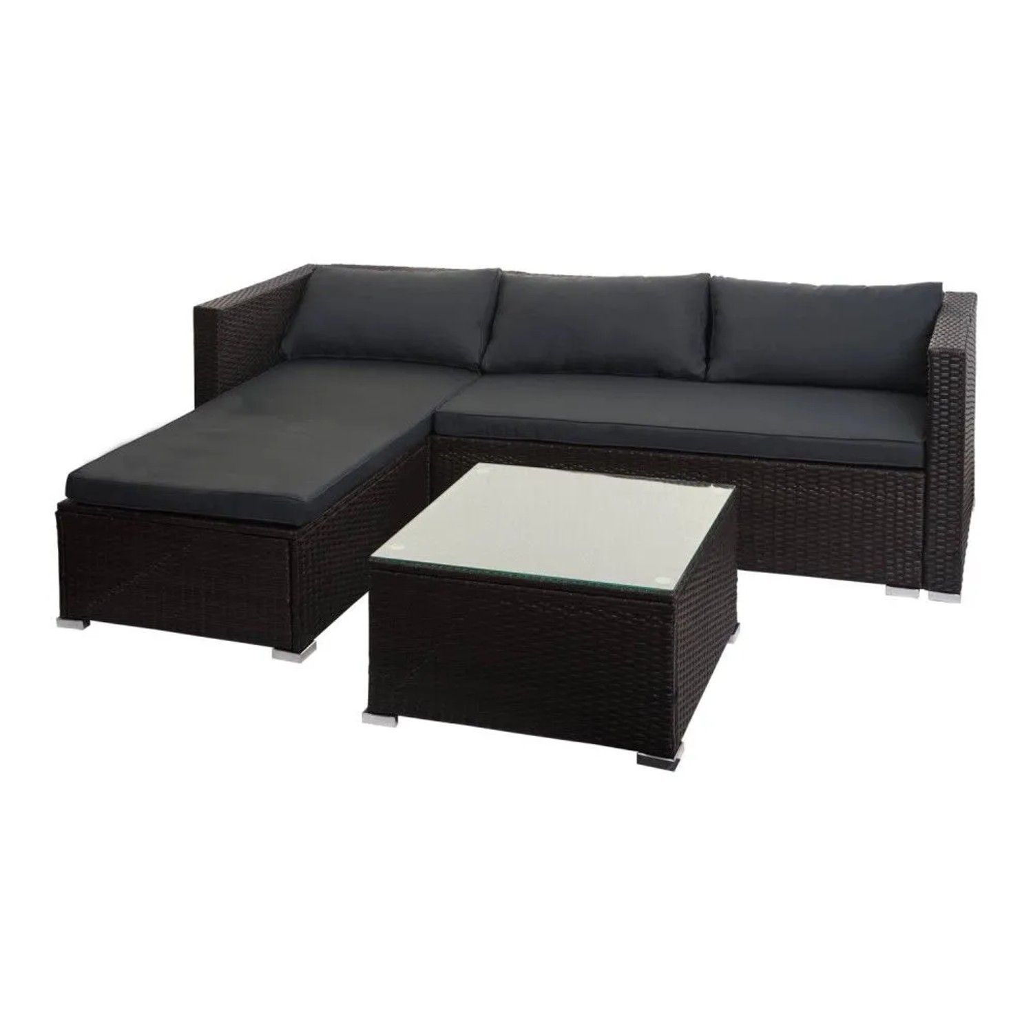 MCW Poly-Rattan Garnitur F57 3-teilig Braun Kissen Dunkelgrau ohne Deko-Kissen