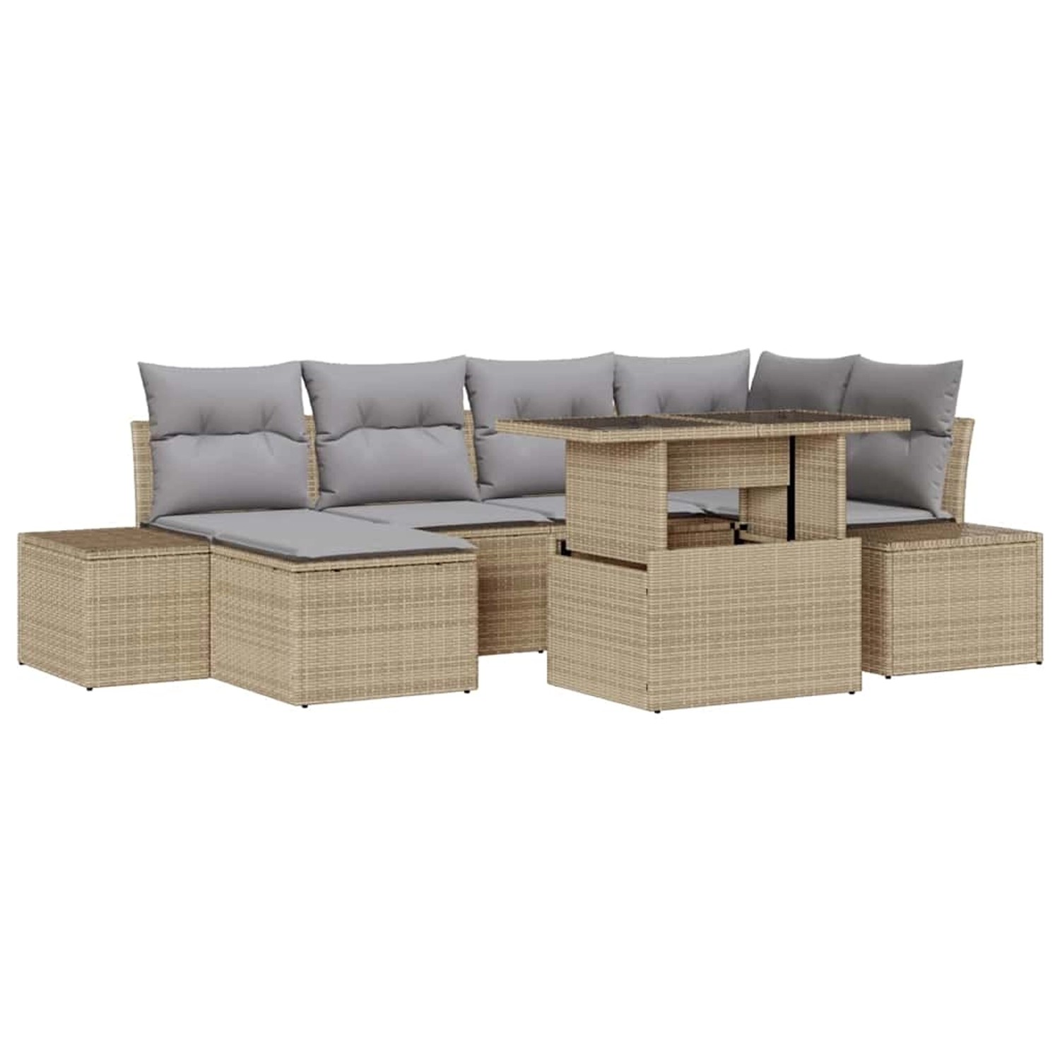 vidaXL Garten-Sofa-Set mit Speicher 7-Tlg Beige Poly Rattan 3357953 günstig online kaufen