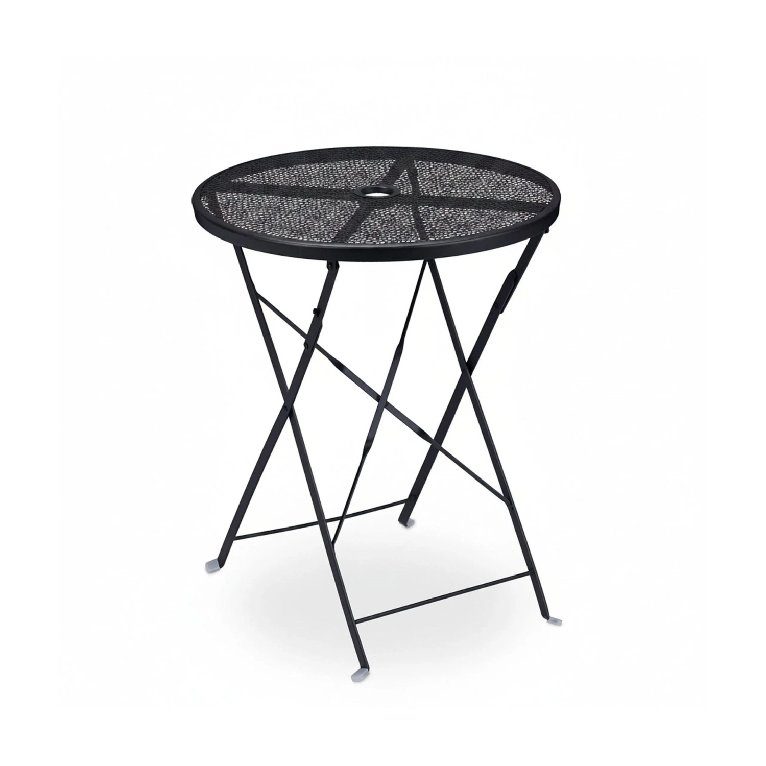 Relaxdays Balkontisch Stahl Schwarz Klappbar mit Schirmloch 71,5 cm x 60,5 cm, 5,8 kg