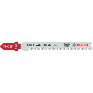 Bosch Stichsägeblatt Plastics PMMA Clean T102BF, 2er-Pack. Für saubere Schnitte in Acryl und Thermoplasten.