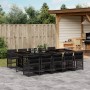 Schwarze 11-tlg. vidaXL Garten-Essgruppe aus Poly Rattan mit Kissen für Terrasse und Garten.