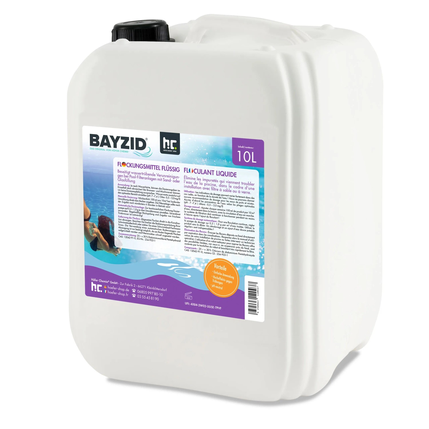 Kanister Bayzid Flockungsmittel Flüssig, 2x10l, für klares Poolwasser.
