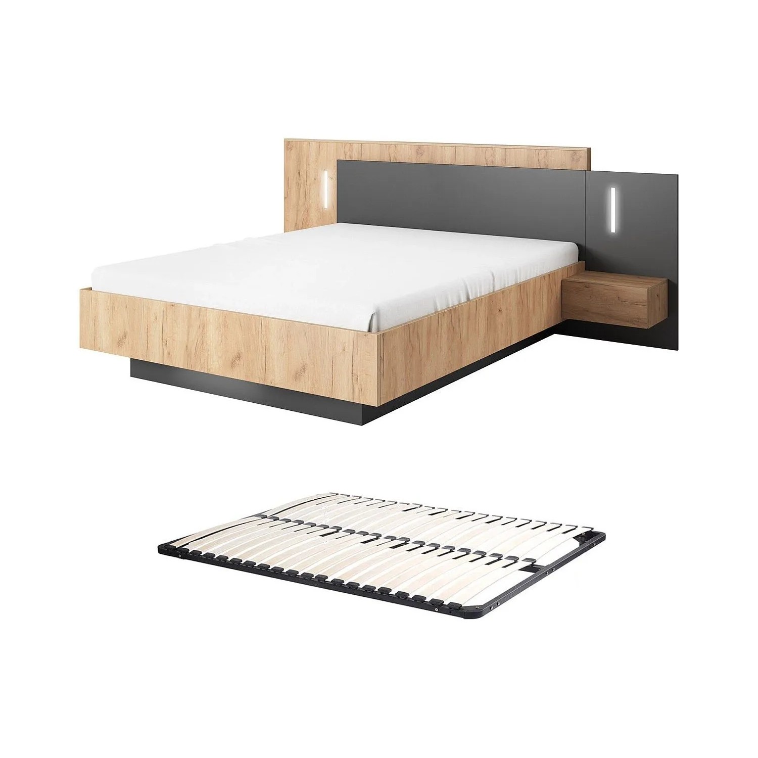 Vente-unique Bettrahmen Francoli Anthrazitgrau  Naturfarben Hell 244.4 cm