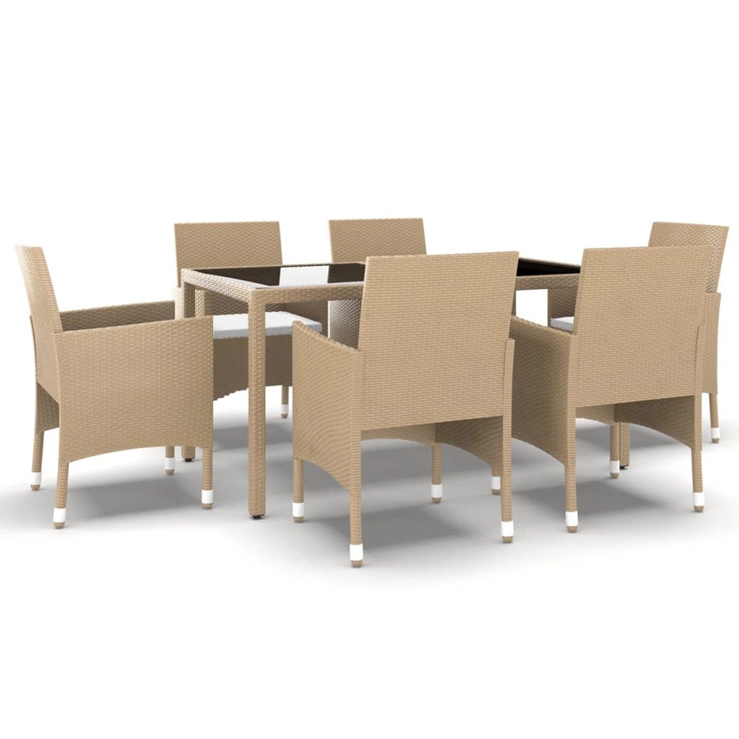 vidaXL 7-tlg Garten-Essgruppe Poly Rattan und Hartglas Beige Modell 1 günstig online kaufen