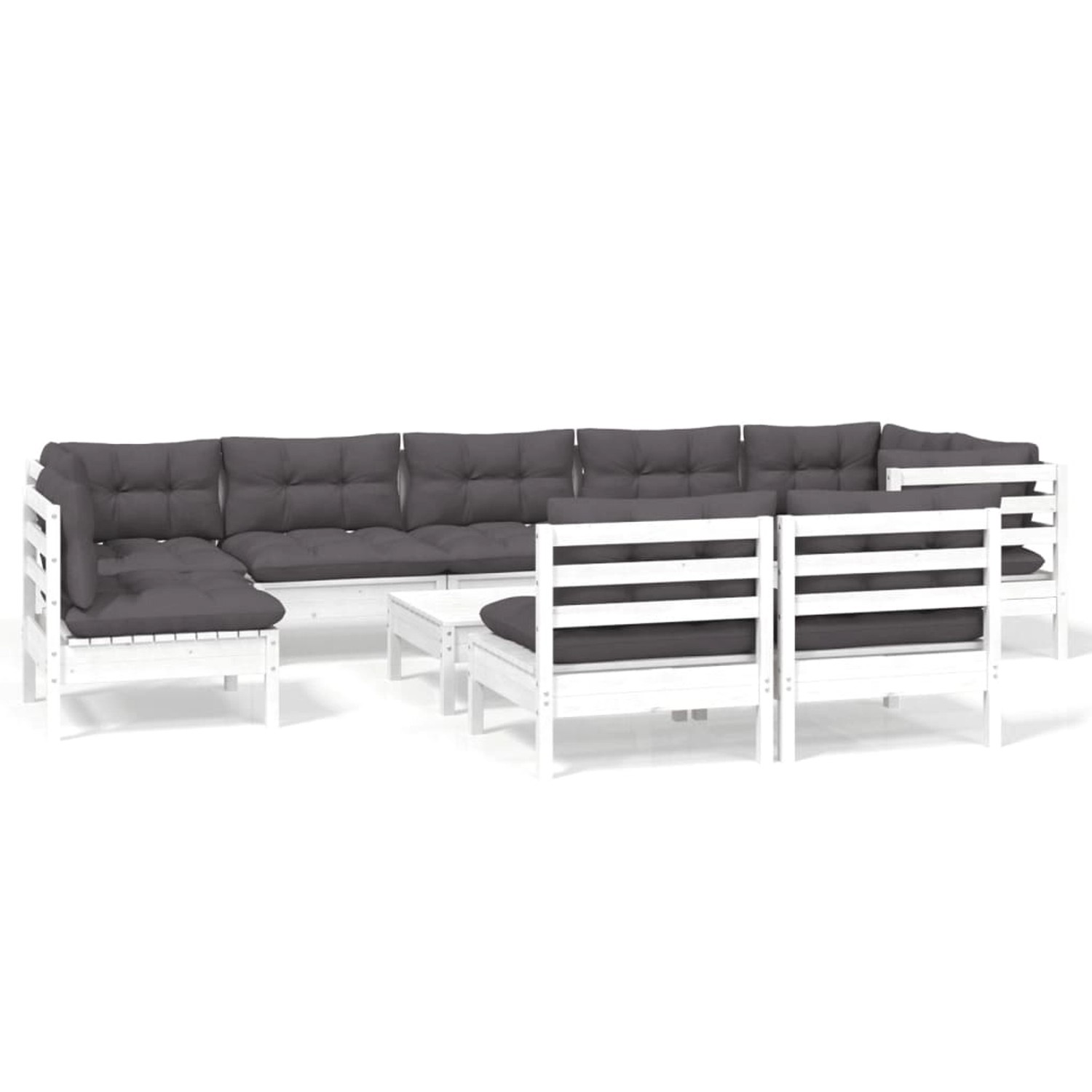 vidaXL 10-tlg Garten-Lounge-Set mit Kissen Weiß Kiefer Massivholz Modell 23 günstig online kaufen