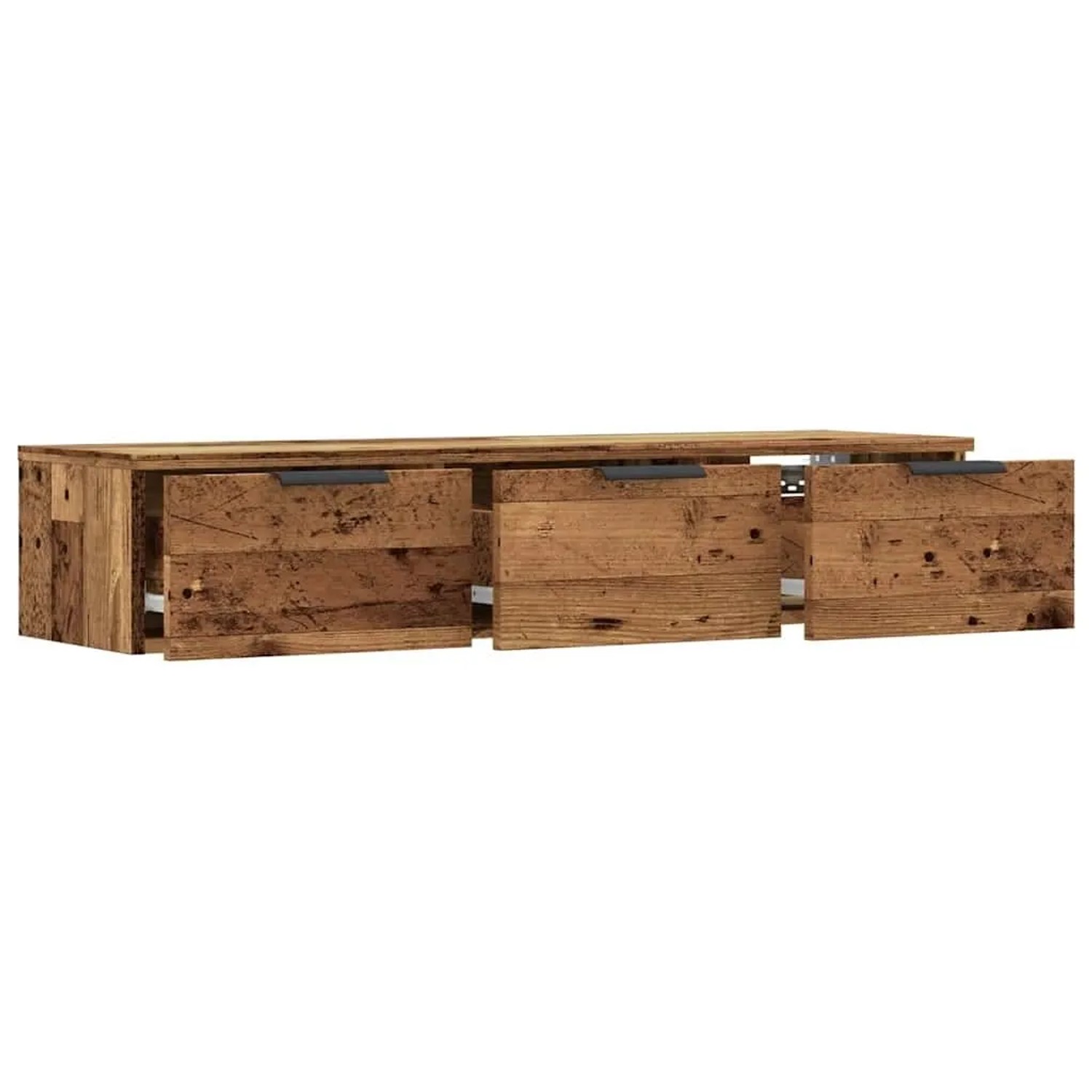 vidaXL Wandschrank in Altholz-Optik mit 3 Schubladen, zwei geöffnet, aus Holzwerkstoff für Wohnzimmer.