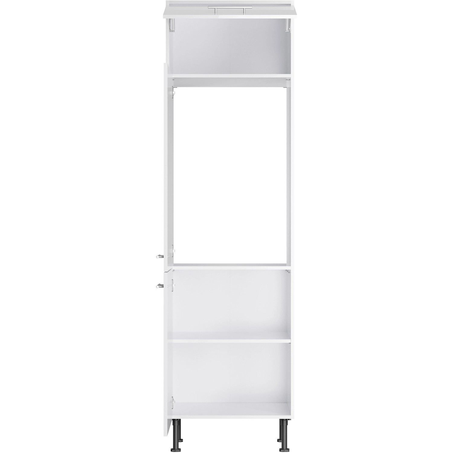 Weißer Optifit Hochschrank Rurik986 für Kühlschrank, 60x212 cm, mit Stauraum. Vorratsschrank für Küche.