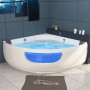 Eck-Whirlpool Paros 135x135 cm mit Acrylwanne, 2 Personen, 12 Düsen und blauer Acrylscheibe.