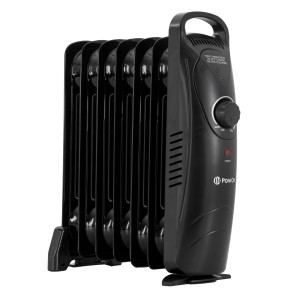 Schwarzer PowOn Ölradiator mit 7 Rippen, 600 Watt, kompakter Heizkörper für kleine Räume.