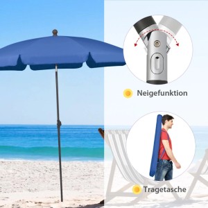 Sekey Balkonschirm 200cm blau mit Neigefunktion und Tragetasche für Garten, Balkon und Strand.