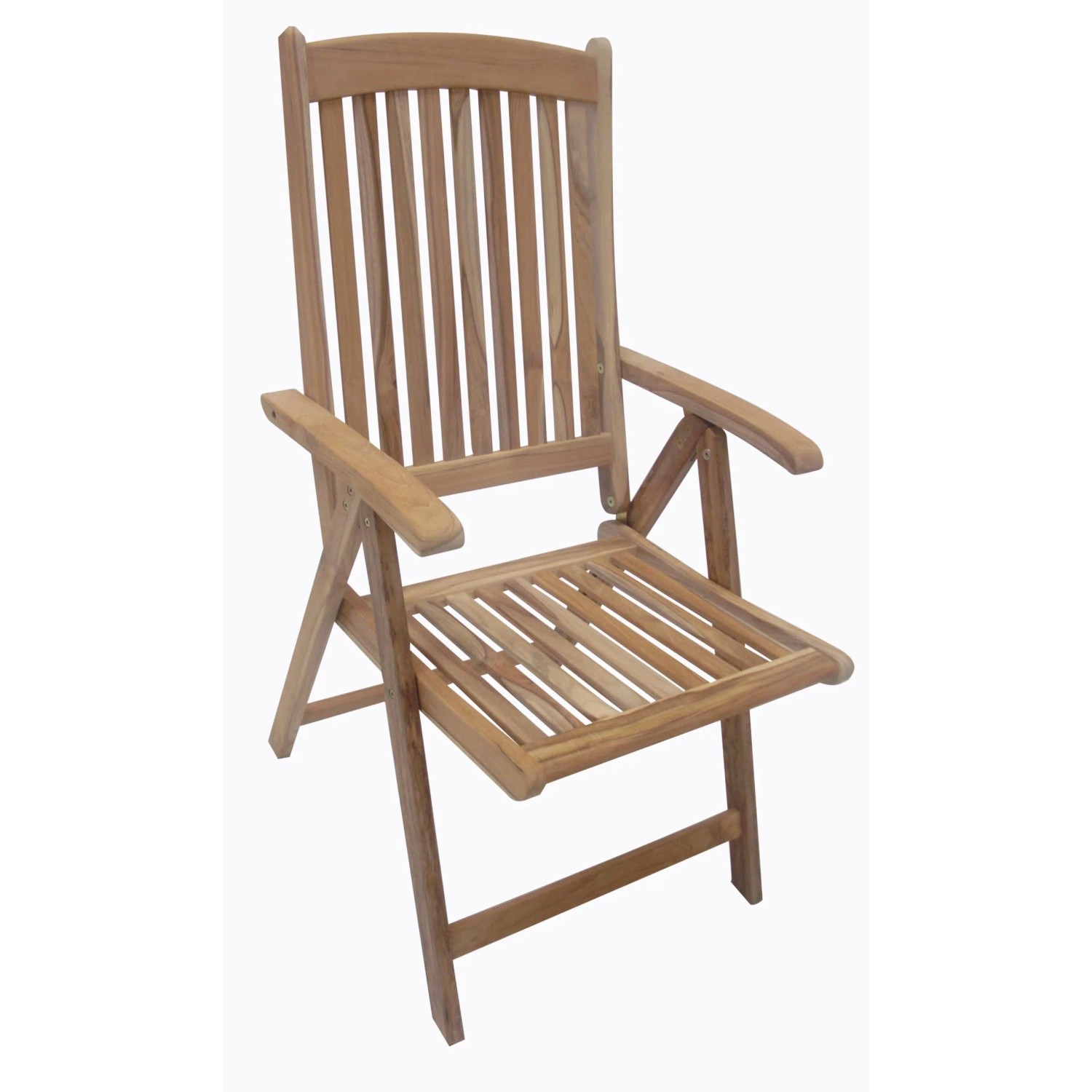 Verstellbarer DELUKE Gartenstuhl LENNAR aus Teakholz, Teakbraun, mit hoher Rückenlehne.