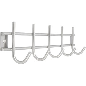 Siro Hakenleiste aus Edelstahl, 380mm lang, mit 5 Haken für Wandmontage.