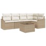 Beiges 6-teiliges vidaXL Garten-Sofa-Set aus Polyrattan mit Tisch.