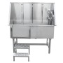 Monstershop Edelstahl Haustierbadewanne 600mm mit Treppe und Brause für die Hundefellpflege.