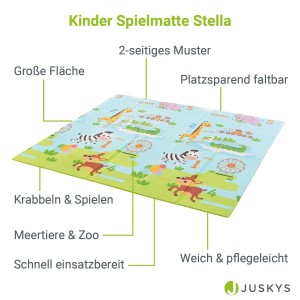 Juskys Kinder Spielmatte Stella 180x200 cm mit Zoo-Motiv, ideal zum Krabbeln und Spielen.