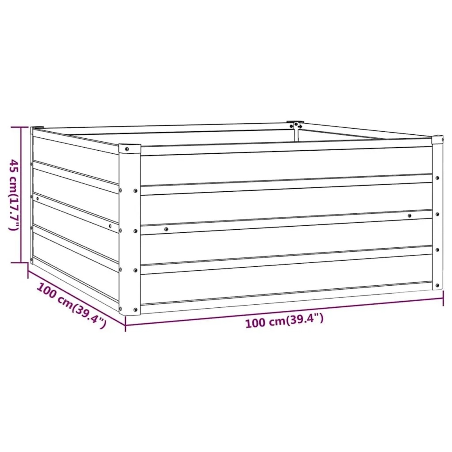 Rechteckiges Furnicato Hochbeet aus Cortenstahl, 100x100x45 cm, in Rostoptik.