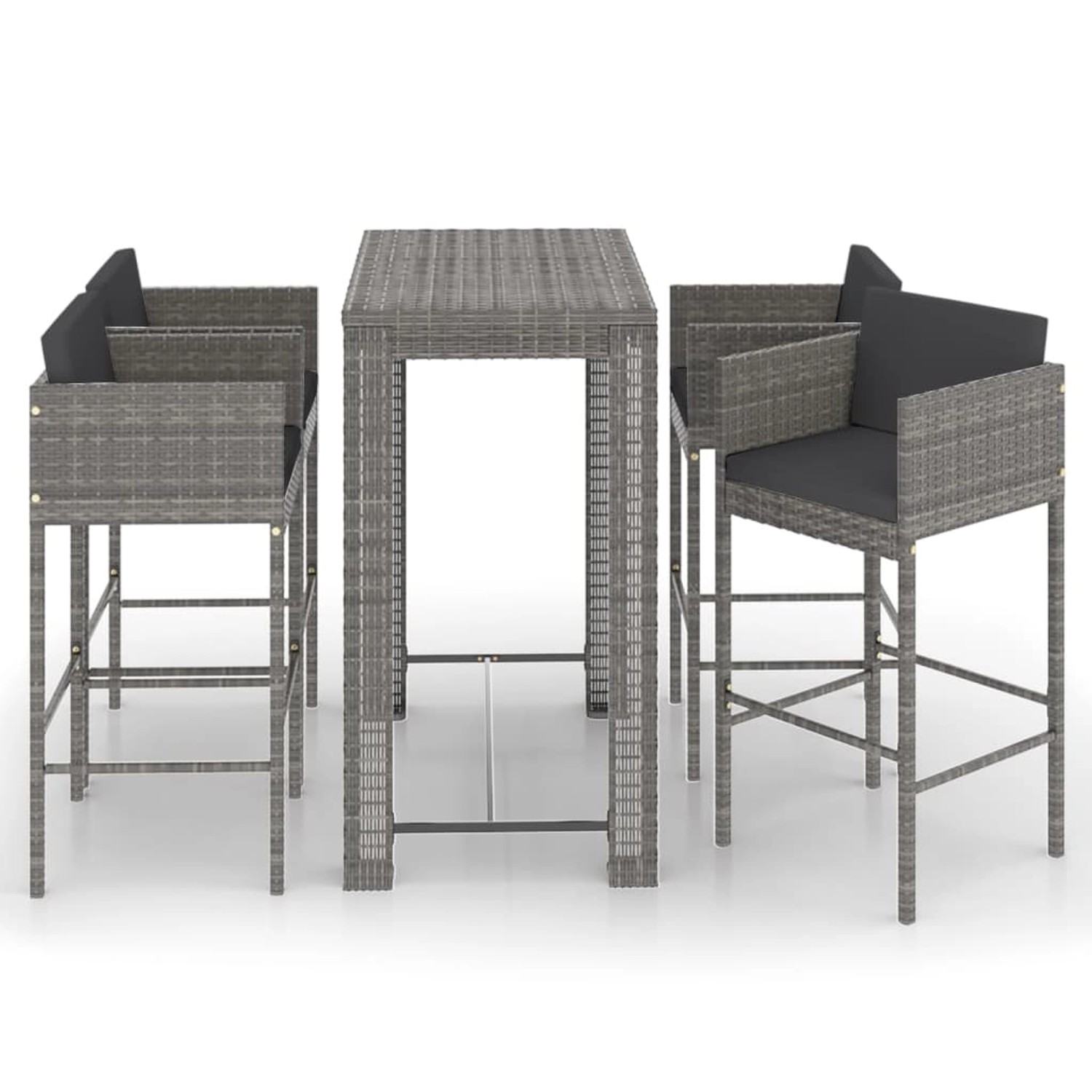 vidaXL 5-tlg Gartenbar-Set mit Kissen Poly Rattan Grau Modell 20