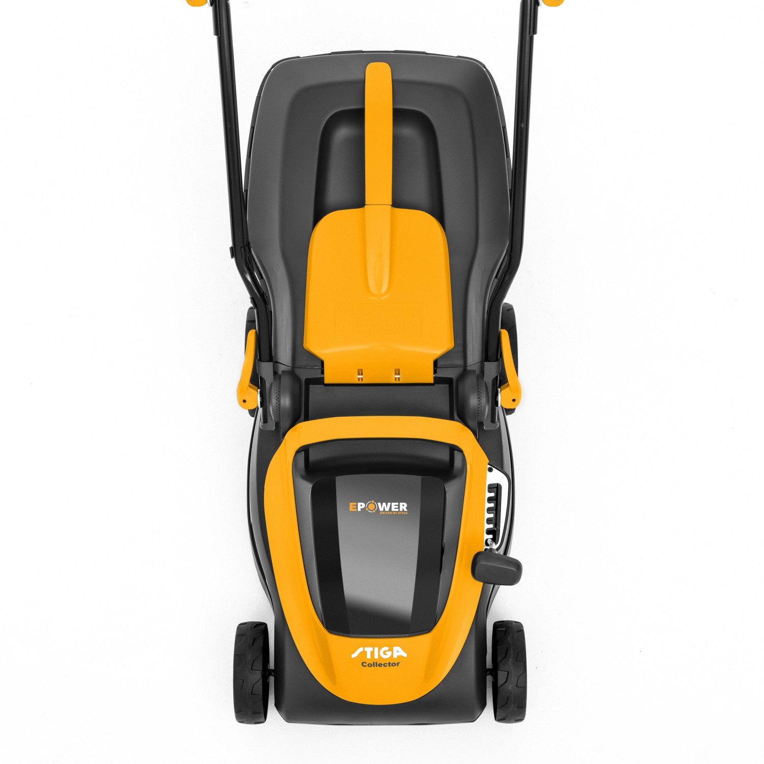 Stiga Akku-Rasenmäher Collector 136e mit Akku und Ladegerät, Ansicht von oben.