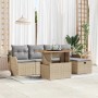Beiges 6-tlg. vidaXL Garten-Sofa-Set aus Polyrattan mit Kissen und Stauraum.