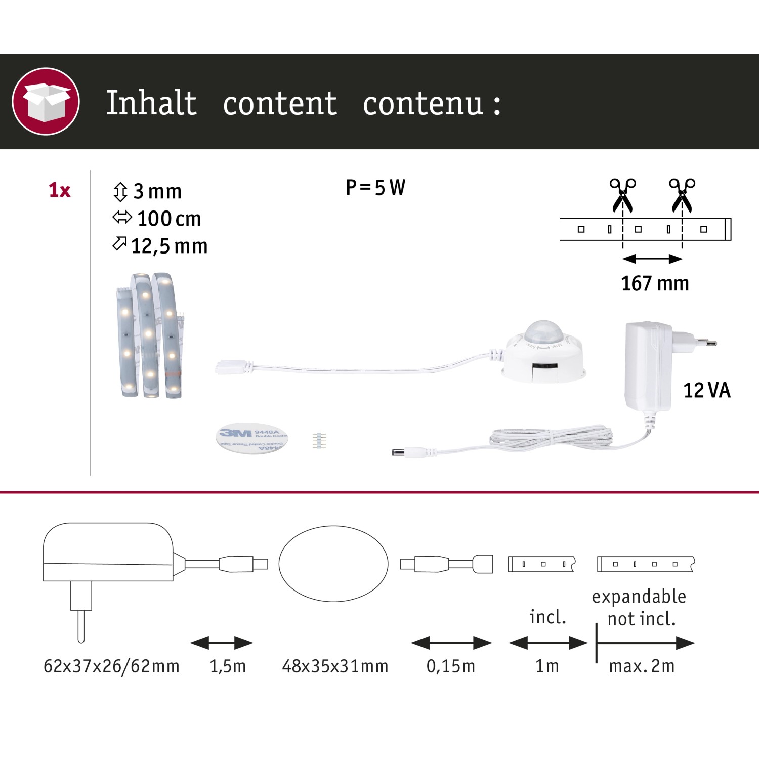 Paulmann MaxLED Night Comfort Set: LED-Streifen, Sensor, Netzteil für Einzelbett, Silber.