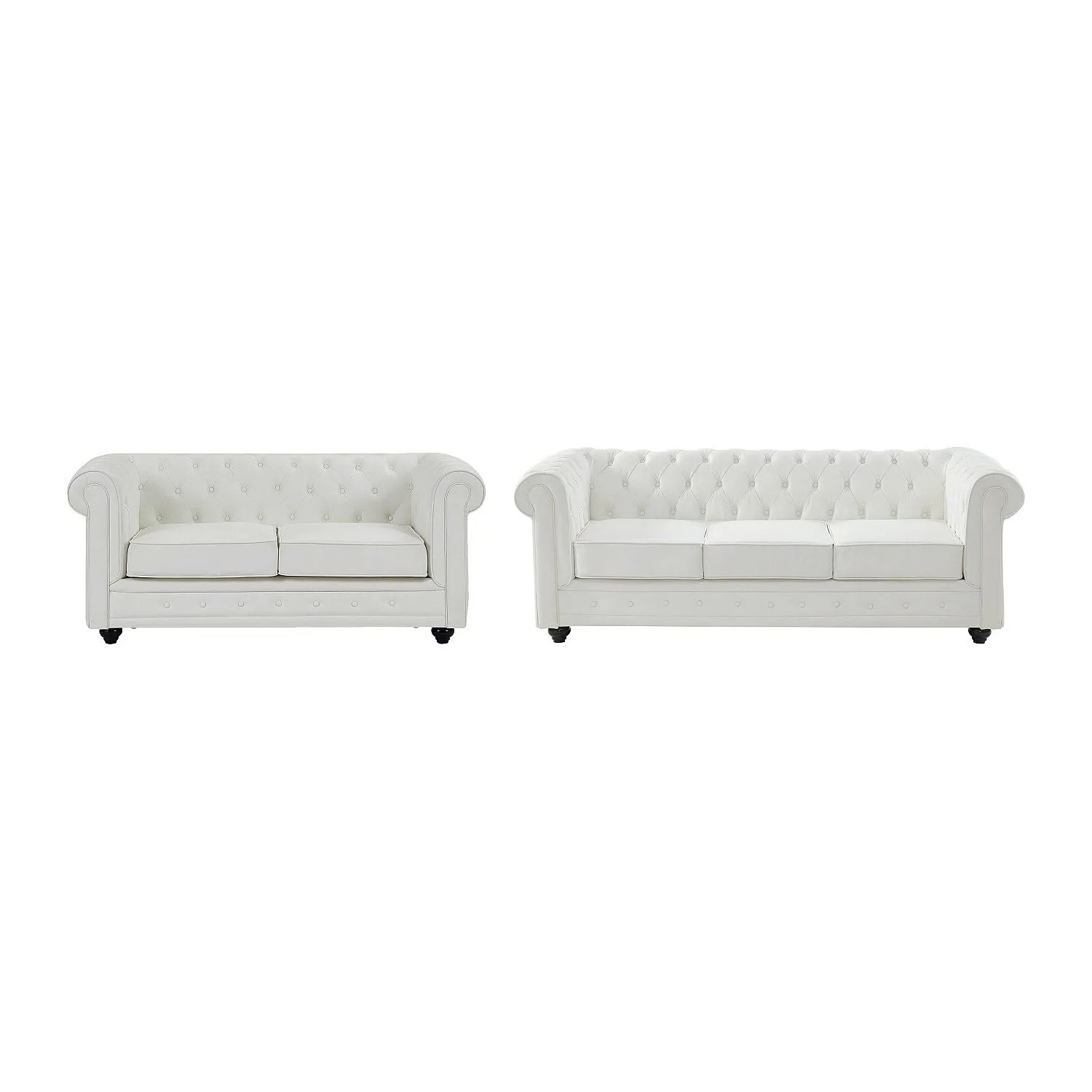 Vente-unique Couchgarnitur Chesterfield Weiß 165 cm  205 cm