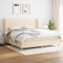Cremefarbenes vidaXL Boxspringbett (200x200 cm) mit Matratze und hohem Kopfteil.