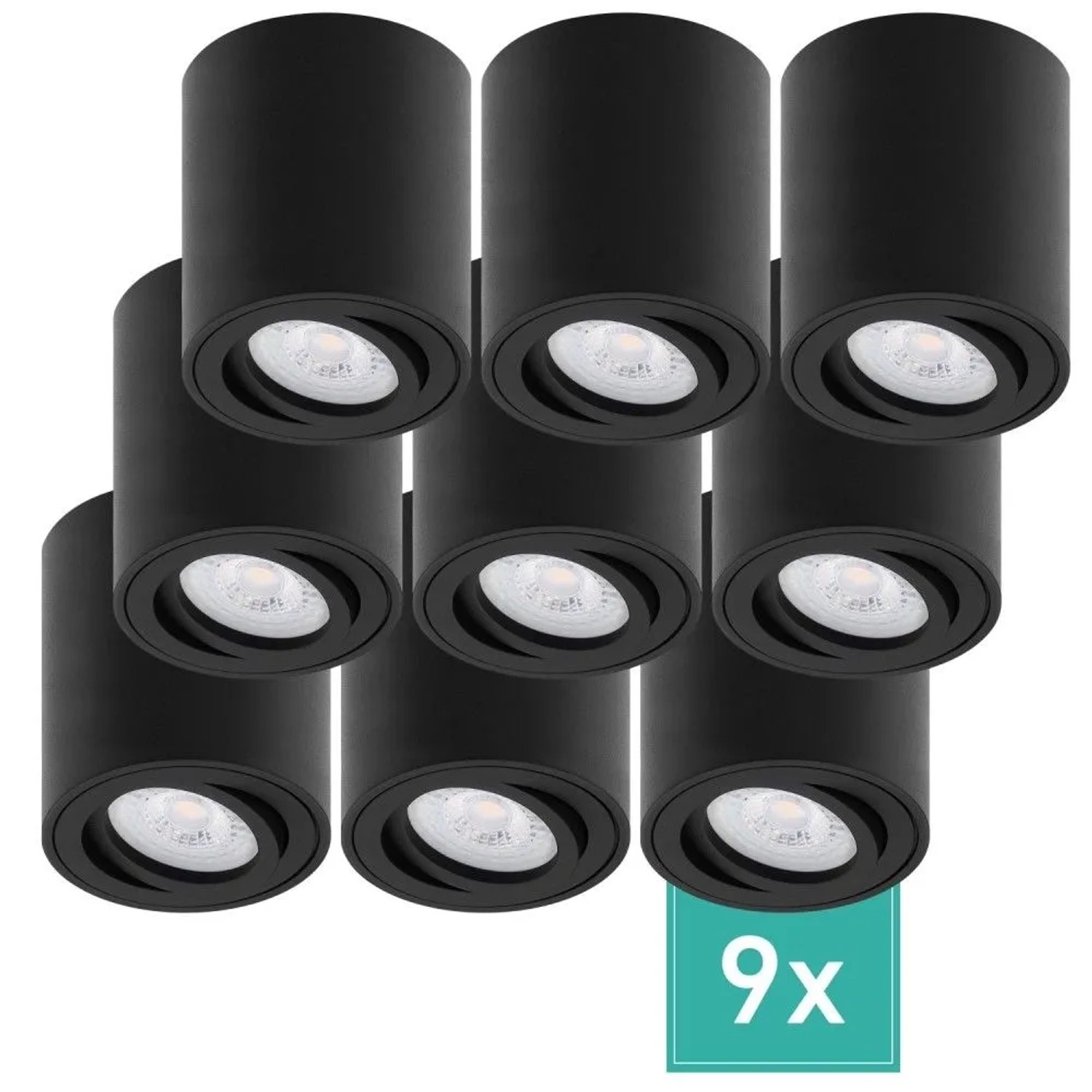 Oktaplex Lile M 9er Set Aufbaustrahler LED Schwarz Höhe 85 mm Schwenkbar Neutralweiß 4000K 230V 4,8W Deckenstrahler