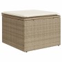 Beiger vidaXL Gartenmöbel-Fußhocker aus Polyrattan mit cremefarbenem Kissen.