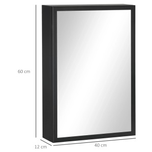 Schwarzer Kleankin Spiegelschrank mit 3 Etagen, 40x12x60 cm, zur Wandmontage im Badezimmer.