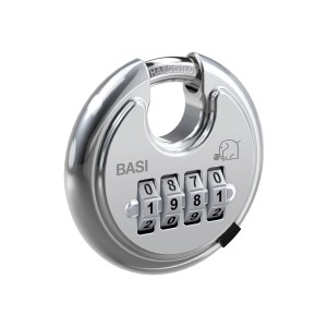 Basi Rundbügel-Vorhangschloss Set, 4er, 70mm, mit Zahlencode, Edelstahlgehäuse.