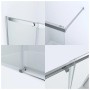 Aquabatos Badewannenaufsatz: Nahaufnahmen von 6mm ESG Glas Schiebetür, Chromprofilen, Rollensystem und Stabilisatorstange.