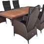 7-teiliges Gartenmöbel-Set Braga in Weidengrau mit Tisch und Stühlen mit grauen Auflagen.