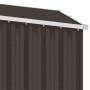 Detailansicht: Braunes Garten Brennholzlager aus verzinktem Stahl mit Dach.