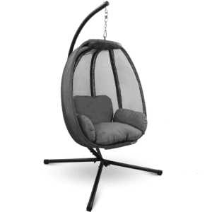 DELUKE Hängesessel mit Gestell MELA Indoor/Outdoor Mit Kuscheldecke Korbhängesessel mit Kissen Schwebeliege Relax-Stuhl Anthrazit