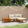 vidaXL 4-tlg. Garten Lounge Set aus Akazienholz mit creme Kissen. Gartenmöbel für Terrasse und Garten.