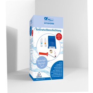 Antirutsch-Anstrich-Set für Badewanne und Dusche mit Reiniger, Walze, Wanne und Klebeband.