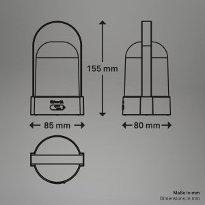 Skizze der Brilo Akku-LED-Tischleuchte Braun-Metallic Matt mit Maßangaben.