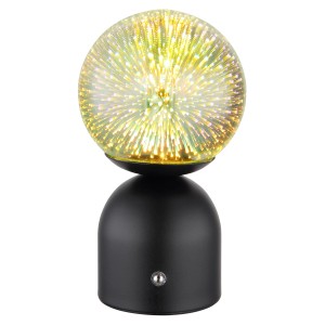 Globo Tischleuchte Julsy, schwarzes Metall, 3D-Effekt, 21 cm. LED-Tischleuchte für stimmungsvolles Licht.
