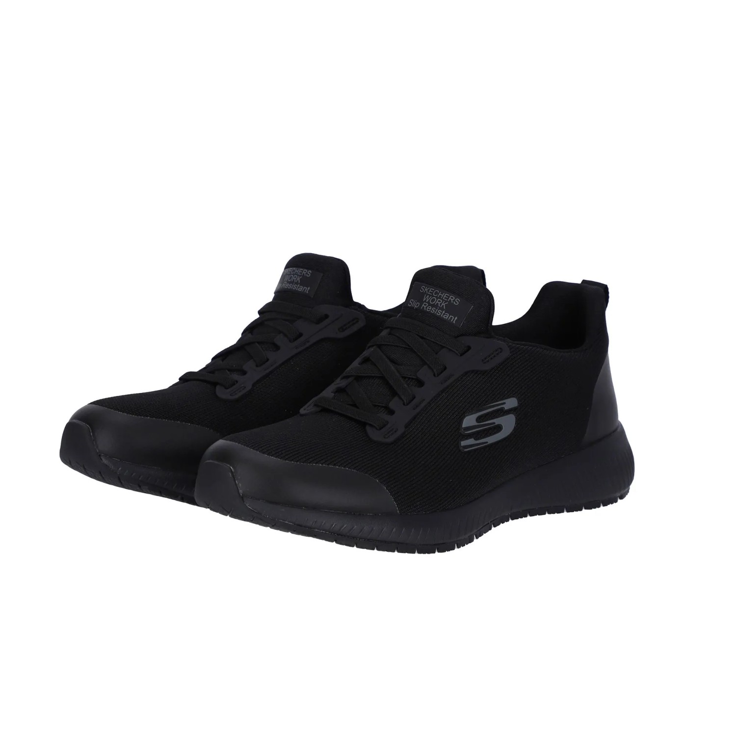 Schwarze Skechers Damen Arbeitsschuhe im Sneaker-Stil mit rutschhemmender Sohle. Ideal für den Arbeitsalltag.