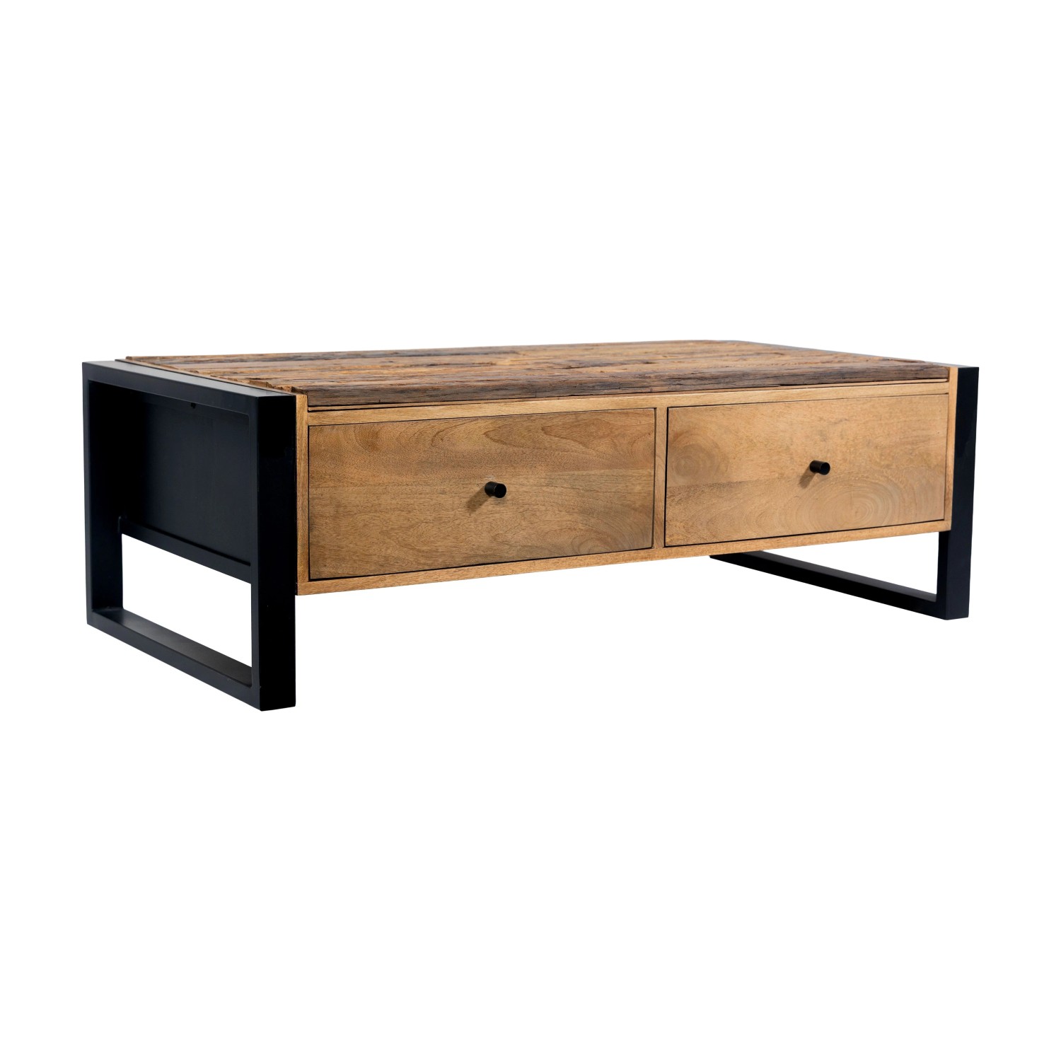 DELUKE Couchtisch LIV Mangoholz Schwarz Matt 40x60x120cm Sofatisch Wohnzimmertisch