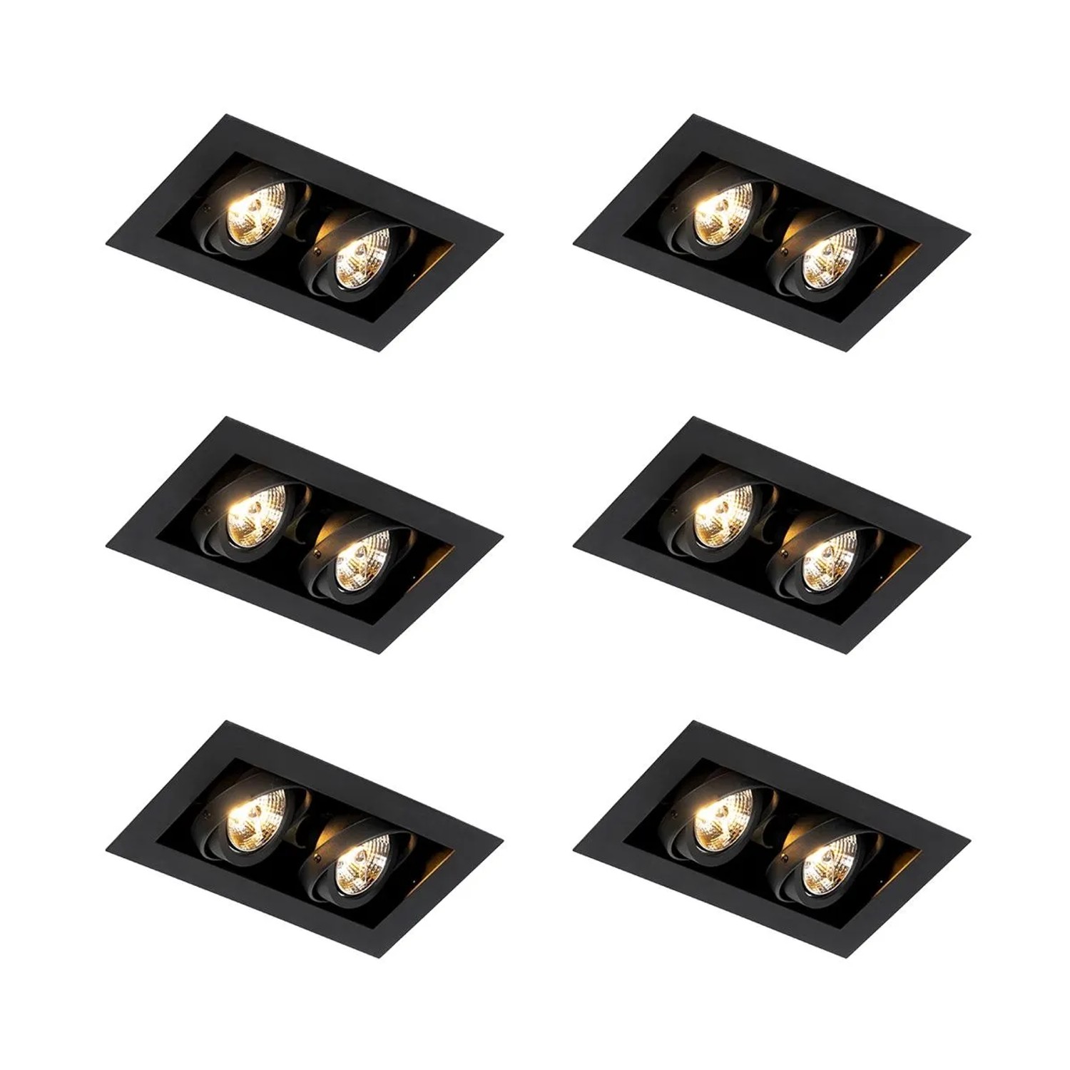 QAZQA Set mit 6 Modernen Einbaustrahlern Schwarz 2 Flammig Verstellbar Oneon 70