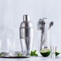 Glänzendes 5-teiliges Edelstahl Cocktailset mit Shaker, Messbecher, Löffel, Sieb, Eiszange für Cocktails.