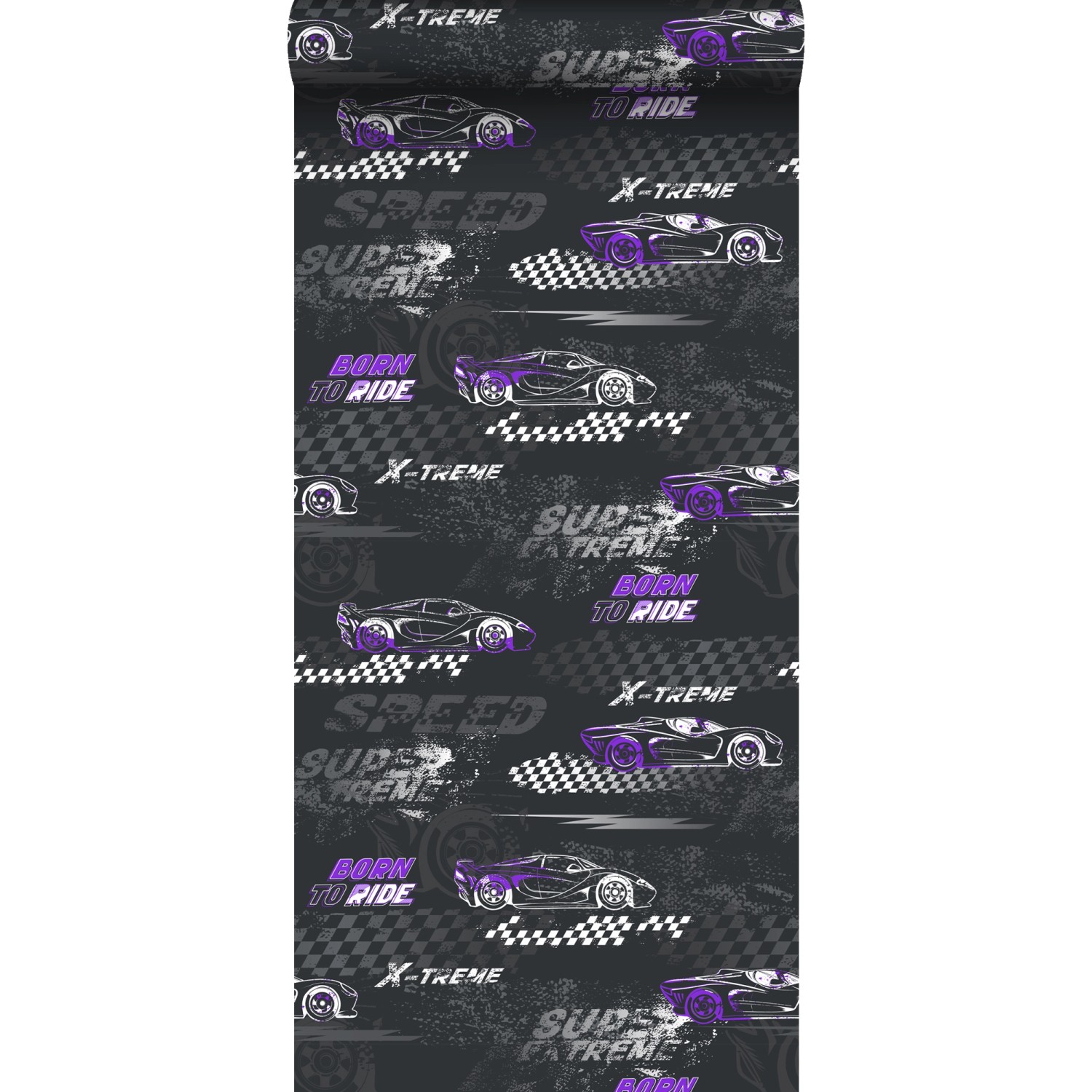 Sanders & Sanders Tapete Rennwagen Lila Und Schwarz Weiß 50 X 900 Cm 935364 günstig online kaufen