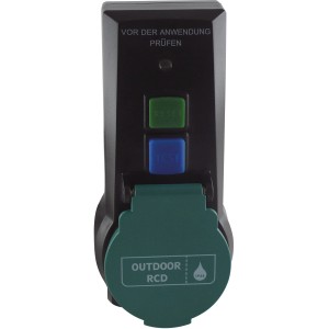REV Ritter Fehlerstromschutzadapter (RCD) in Schwarz-Grün, Zwischenstecker mit Personenschutz.