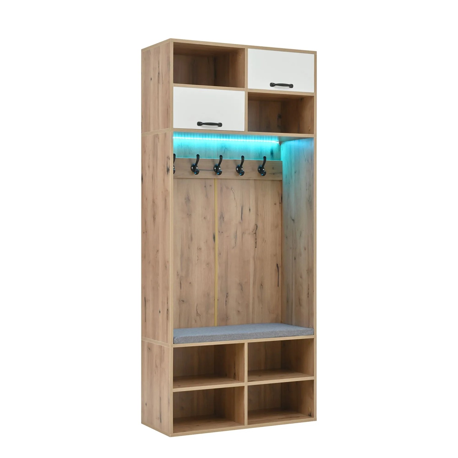 okwish Garderoben Set mit Sitzbank Haken Flur 80x35x185cm Natur