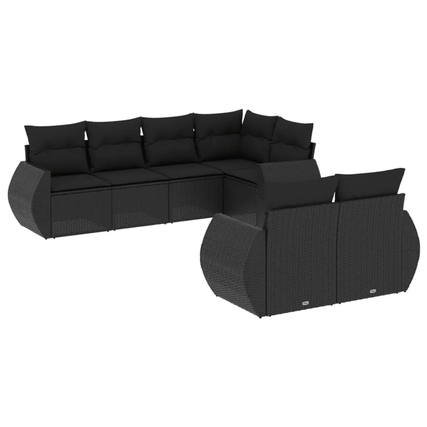 vidaXL 7-Tlg Garten-Sofagarnitur mit Kissen Schwarz Poly Rattan 3221604
