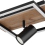 Moderne, 2-flammige LED-Deckenleuchte Kassu in Schwarz matt mit Holzoptik und drehbarem Spot.