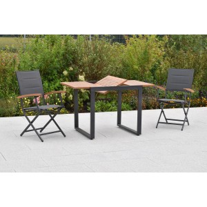 Merxx Paxos Gartenmöbel-Set: Klappsessel und Ausziehtisch aus Akazie, ideal für Balkon und Terrasse.