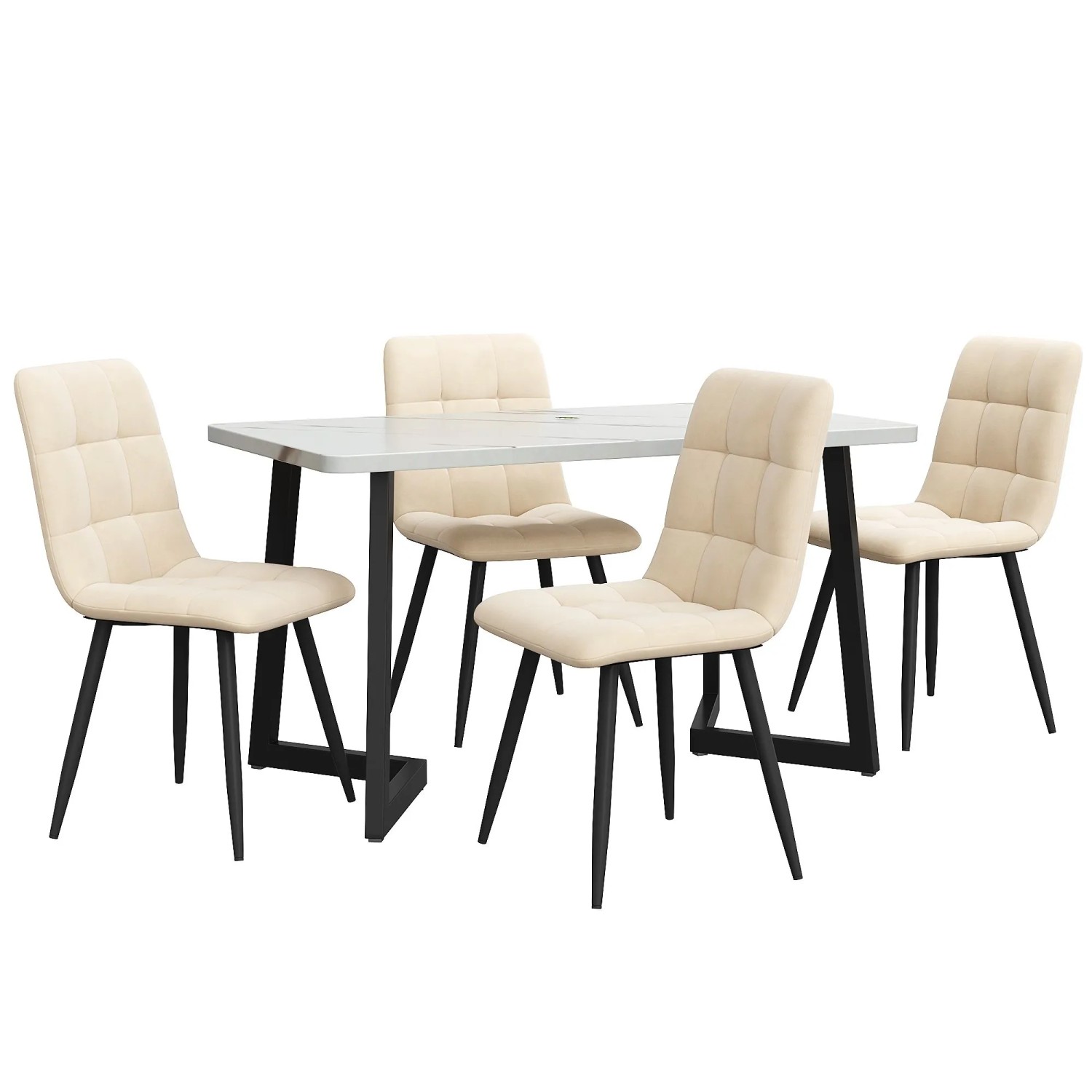 Merax Essgruppe 5-tlg mit 117cm Esstisch  4 Samtstühle Beige  Tischbeine Schwarz